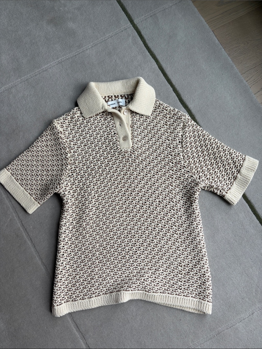 SAMSOE Cream and Brown Knit Polo Top